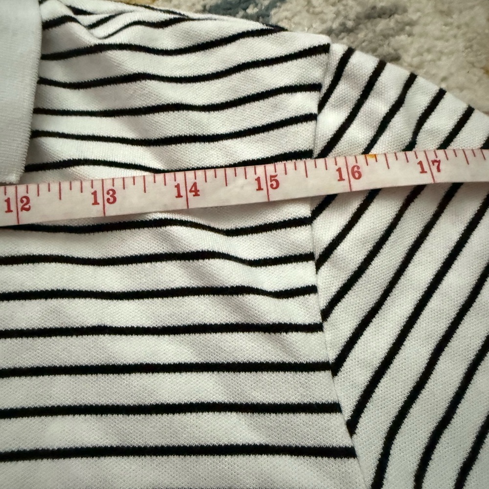 Sz L Wood Soon Striped Women’s Black and White Polo Shirt - Picture 6 of 6